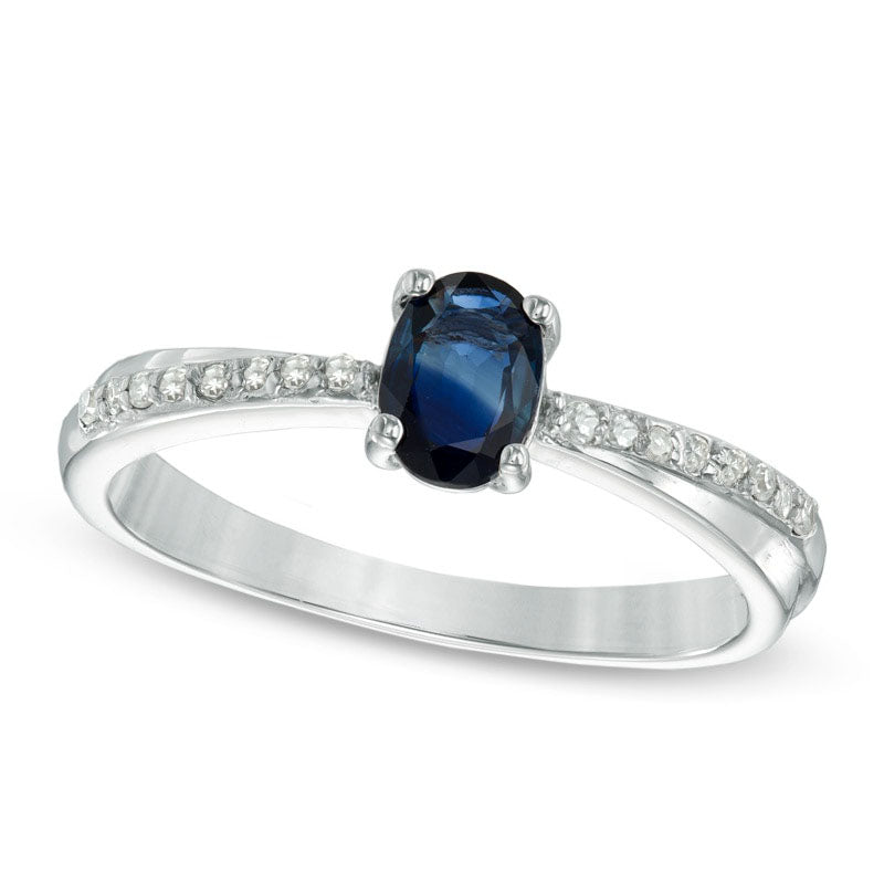 Oval Blue Sapphire and Natural Diamond Accent Engagement Ring in Sterling Silver