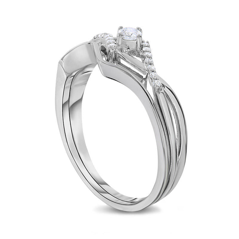 0.17 CT. T.W. Natural Diamond Twist Bridal Engagement Ring Set in Solid 10K White Gold