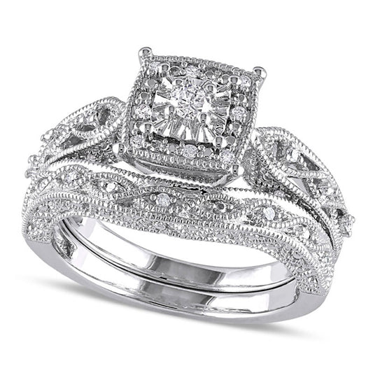 0.20 CT. T.W. Natural Diamond Cascading Bridal Engagement Ring Set in Sterling Silver
