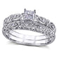 0.33 CT. T.W. Princess-Cut Natural Diamond Antique Vintage-Style Bridal Engagement Ring Set in Solid 10K White Gold