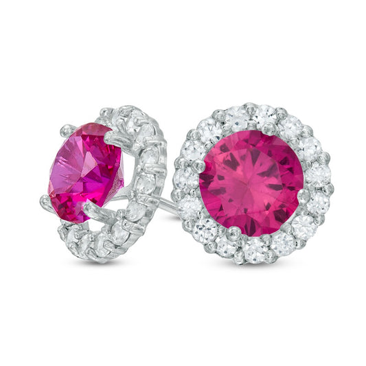 6.0mm Lab-Created Ruby and White Sapphire Frame Stud Earrings in 10K White Gold