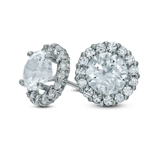 6.0mm Lab-Created White Sapphire Frame Stud Earrings in 10K White Gold
