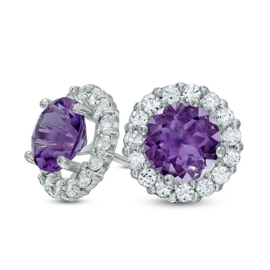6.0mm Amethyst and Lab-Created White Sapphire Frame Stud Earrings in 10K White Gold