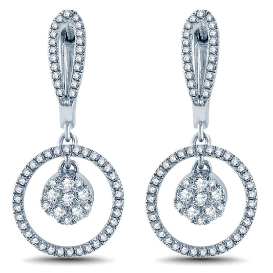 0.63 CT. T.W. Diamond Cluster Circle Drop Earrings in 10K White Gold