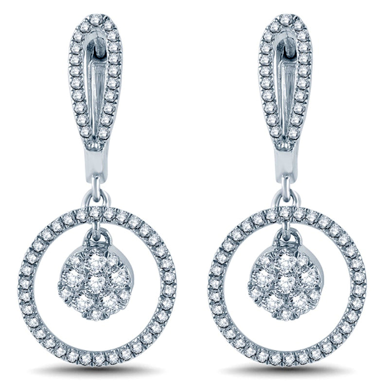 0.63 CT. T.W. Diamond Cluster Circle Drop Earrings in 10K White Gold