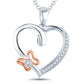 Natural Diamond Accent Heart with Butterfly Pendant in Sterling Silver and 14K Rose Gold Plate