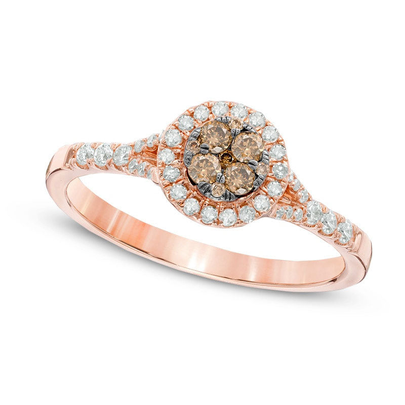 0.38 CT. T.W. Champagne and White Natural Diamond Frame Cluster Ring in Solid 10K Rose Gold