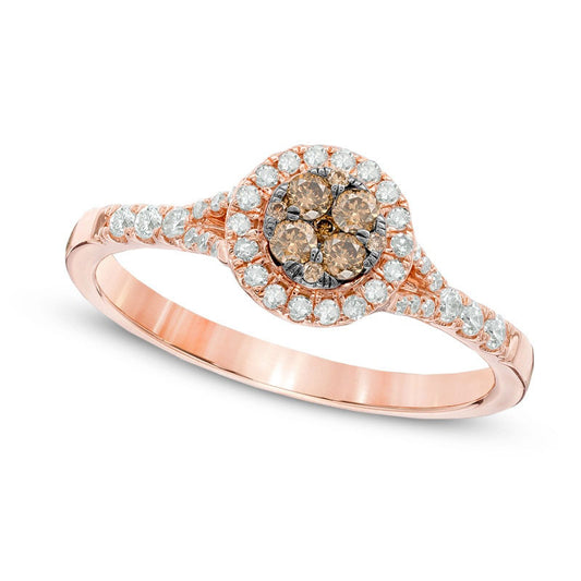 0.38 CT. T.W. Champagne and White Natural Diamond Frame Cluster Ring in Solid 10K Rose Gold