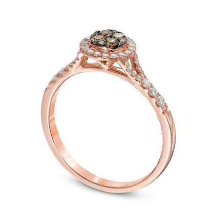 0.38 CT. T.W. Champagne and White Natural Diamond Frame Cluster Ring in Solid 10K Rose Gold