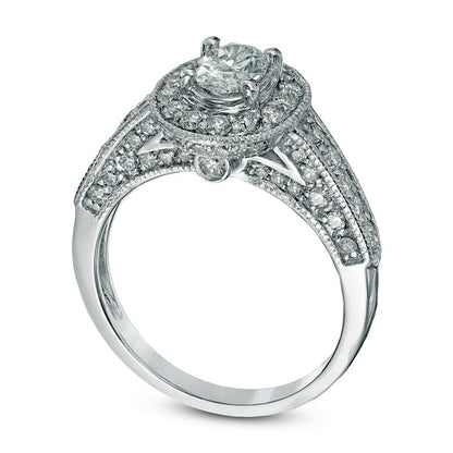 1-1/4 C.T. T.W. Oval Natural Diamond Frame Antique Vintage-Style Engagement Ring in Solid 14K White Gold