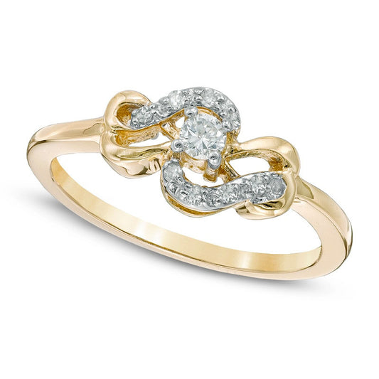 0.13 CT. T.W. Natural Diamond Heart-Shaped Bow Promise Ring in Solid 10K Yellow Gold