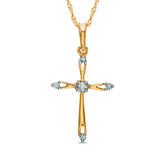 Natural Diamond Accent Cross Pendant in 10K Yellow Gold