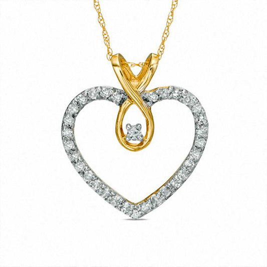0.25 CT. T.W. Natural Diamond Outline Heart Pendant in 10K Yellow Gold