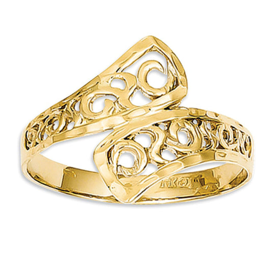 Natural Diamond-Cut Filigree Bypass Ring in Solid 14K Gold