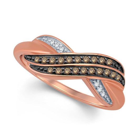 0.13 CT. T.W. Champagne and White Natural Diamond Double Row Infinity Ring in Solid 10K Rose Gold