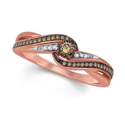 0.25 CT. T.W. Champagne and White Natural Diamond Swirl Promise Ring in Solid 10K Rose Gold