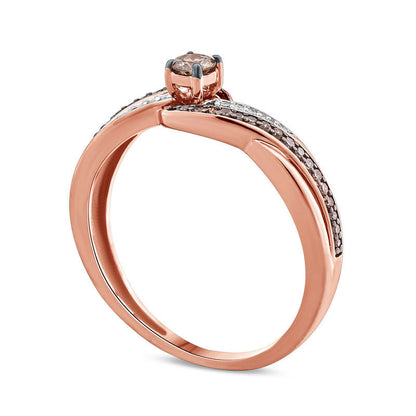 0.25 CT. T.W. Champagne and White Natural Diamond Swirl Promise Ring in Solid 10K Rose Gold