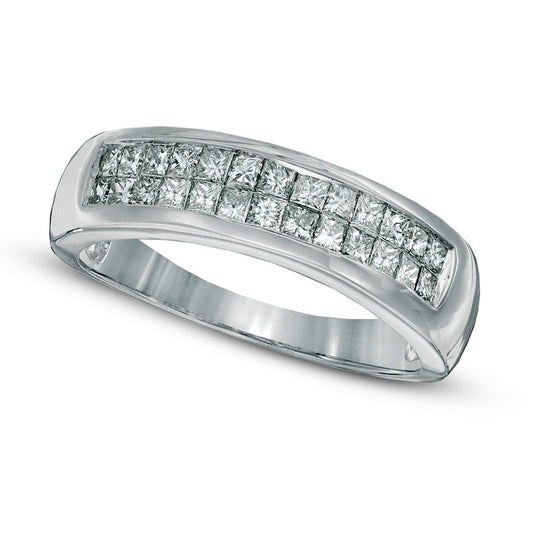 Men's 1.0 CT. T.W. Square-Cut Natural Diamond Double Row Wedding Band in Solid 14K White Gold - Size 10.5