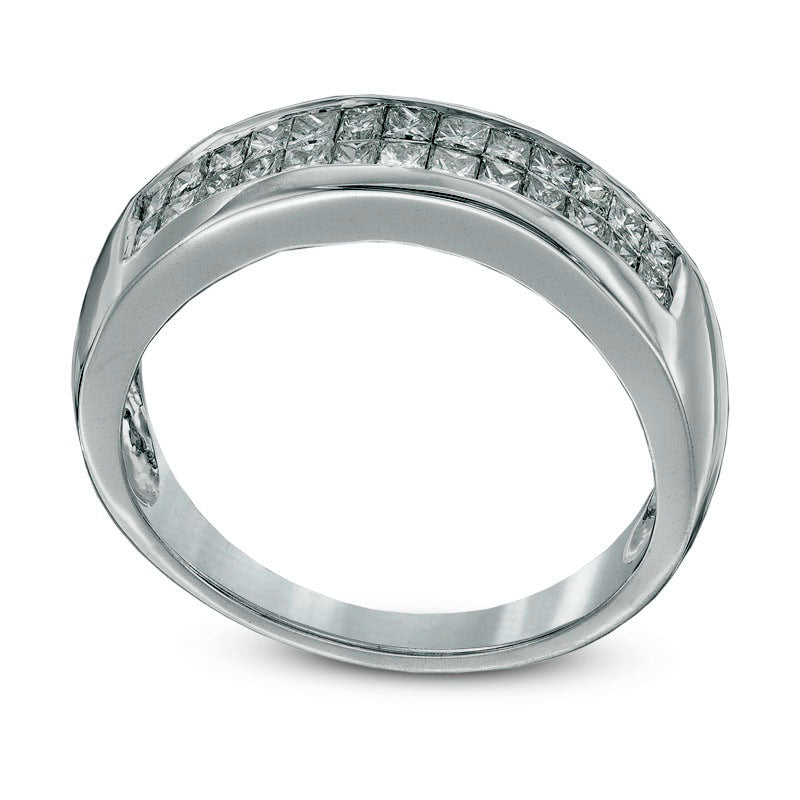 Men's 1.0 CT. T.W. Square-Cut Natural Diamond Double Row Wedding Band in Solid 14K White Gold - Size 10.5
