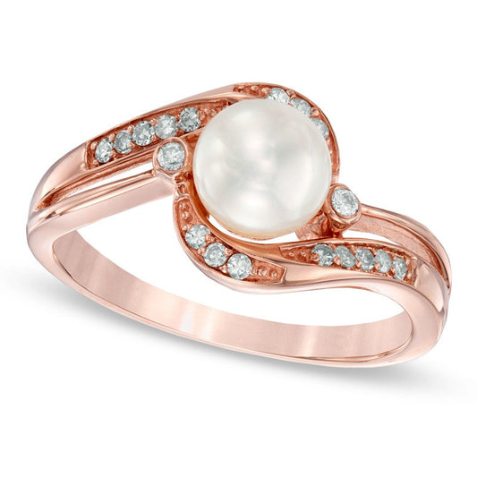 6.0mm Cultured Freshwater Pearl and 0.10 CT. T.W. Natural Diamond Ring in Solid 10K Rose Gold
