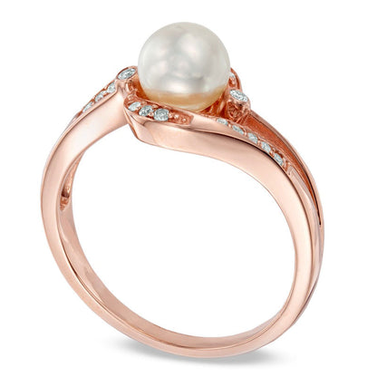 6.0mm Cultured Freshwater Pearl and 0.10 CT. T.W. Natural Diamond Ring in Solid 10K Rose Gold