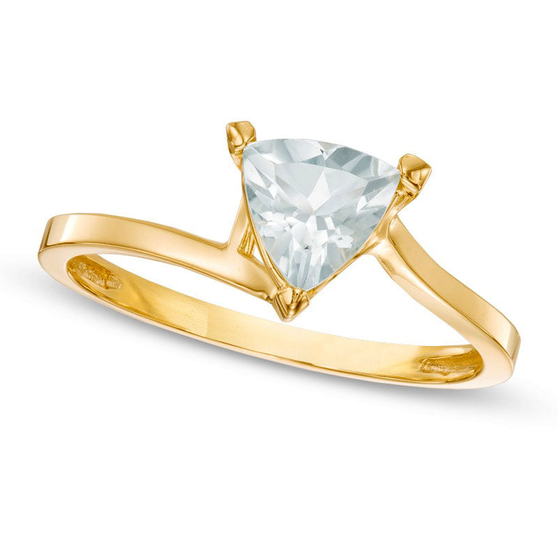 6.0mm Trillion-Cut Aquamarine Ring in Solid 10K Yellow Gold