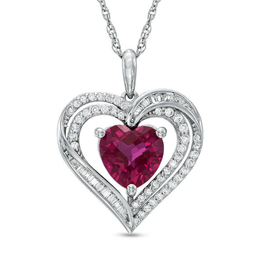 8.0mm Heart-Shaped Lab-Created Ruby and White Sapphire Heart Pendant in Sterling Silver