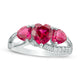 Heart-Shaped Lab-Created Ruby and White Sapphire Three Stone Ring in Solid 10K White Gold
