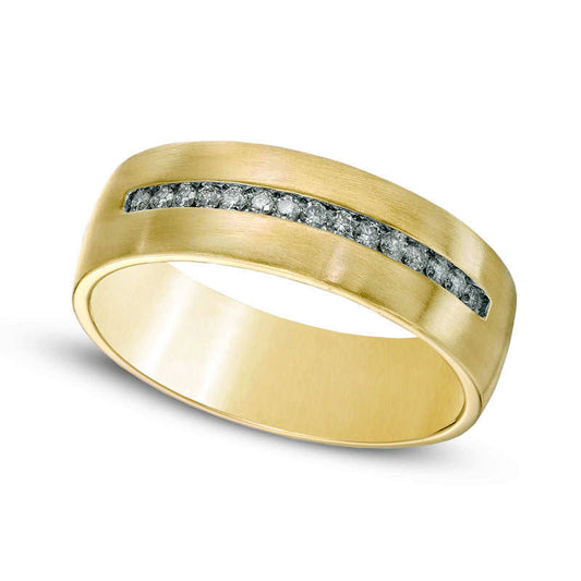 Men's 0.20 CT. T.W. Natural Diamond Satin Finish Wedding Band in Solid 10K Yellow Gold