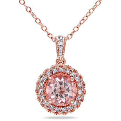 7.0mm Morganite and 0.1 CT. T.W. Natural Diamond Frame Pendant in Rose Rhodium Sterling Silver