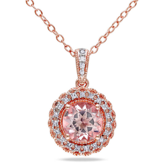 7.0mm Morganite and 0.1 CT. T.W. Natural Diamond Frame Pendant in Rose Rhodium Sterling Silver