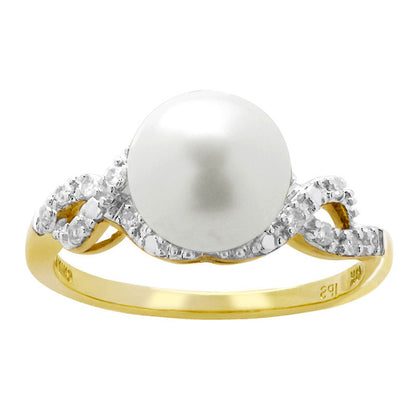 8.5 - 9.0mm Cultured Freshwater Pearl and 0.10 CT. T.W. Natural Diamond Twist Ring in Solid 10K Yellow Gold