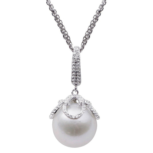 Windsor Pearls® 13.0 - 14.0mm Cultured Freshwater Pearl and White Topaz Pendant in Sterling Silver