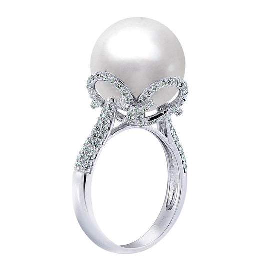 Windsor Pearls® 14.0 - 15.0mm Cultured Freshwater Pearl and White Topaz Ring in Sterling Silver