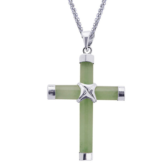 Jade Cross Pendant in Sterling Silver