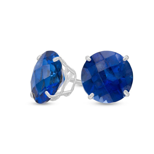 8.0mm Lab-Created Blue Sapphire Stud Earrings in 10K White Gold