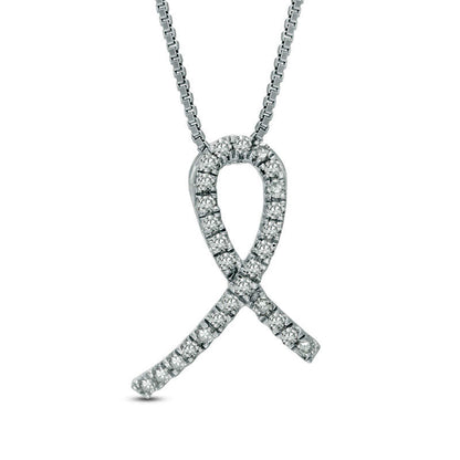 0.13 CT. T.W. Natural Diamond Awareness Ribbon Pendant in Sterling Silver