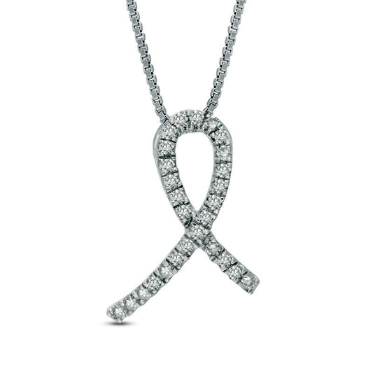 0.13 CT. T.W. Natural Diamond Awareness Ribbon Pendant in Sterling Silver