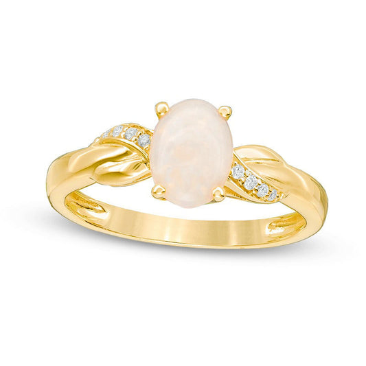 Oval Opal and Natural Diamond Accent Twist Ring in Solid 10K Rose Gold