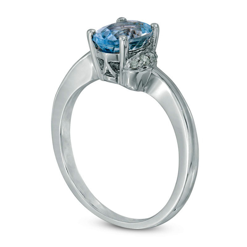 Oval Aquamarine and Natural Diamond Accent Ring in Sterling Silver