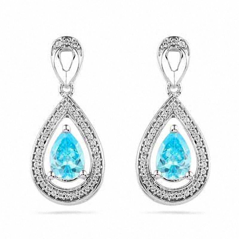 Pear-Shaped Aquamarine and 0.1 CT. T.W. Diamond Earrings in 10K White Gold
