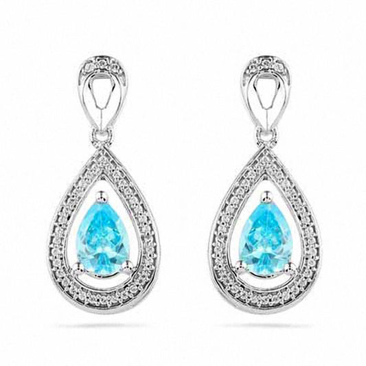 Pear-Shaped Aquamarine and 0.1 CT. T.W. Diamond Earrings in 10K White Gold