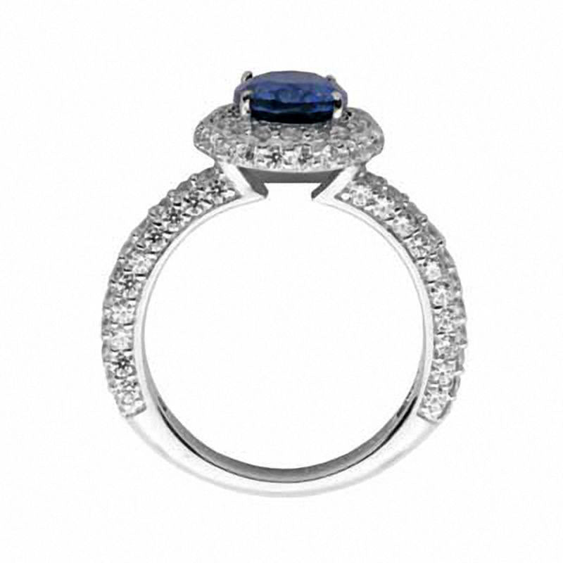 Oval Lab-Created Blue and White Sapphire Bridal Engagement Ring Set in Sterling Silver