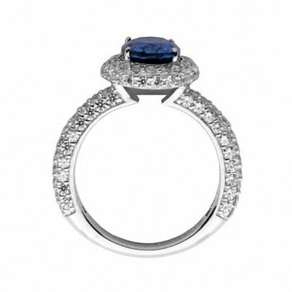 Oval Lab-Created Blue and White Sapphire Bridal Engagement Ring Set in Sterling Silver
