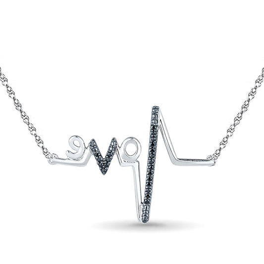 0.07 CT. T.W. Enhanced Black Natural Diamond Heartbeat "love" Necklace in Sterling Silver