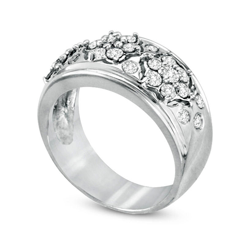 1.0 CT. T.W. Natural Diamond Triple Flower Cluster Ring in Solid 14K White Gold
