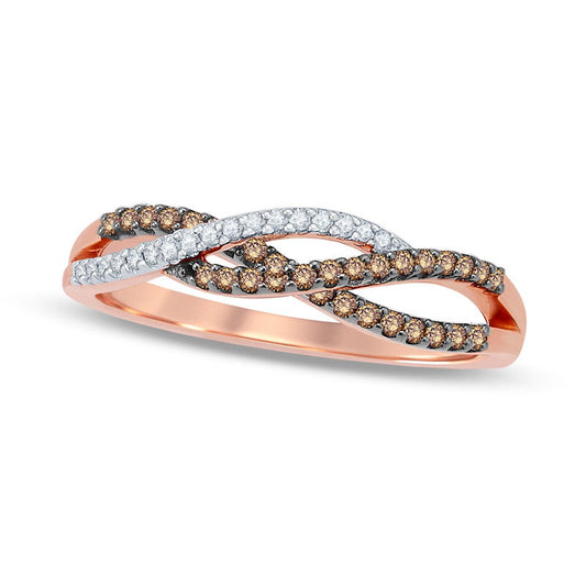 0.25 CT. T.W. Champagne and White Natural Diamond Loose Braid Ring in Solid 10K Rose Gold