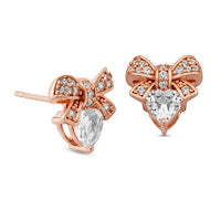5.0mm Heart-Shaped Lab-Created White Sapphire Bow Stud Earrings in Sterling Silver with 18K Rose Gold Plate