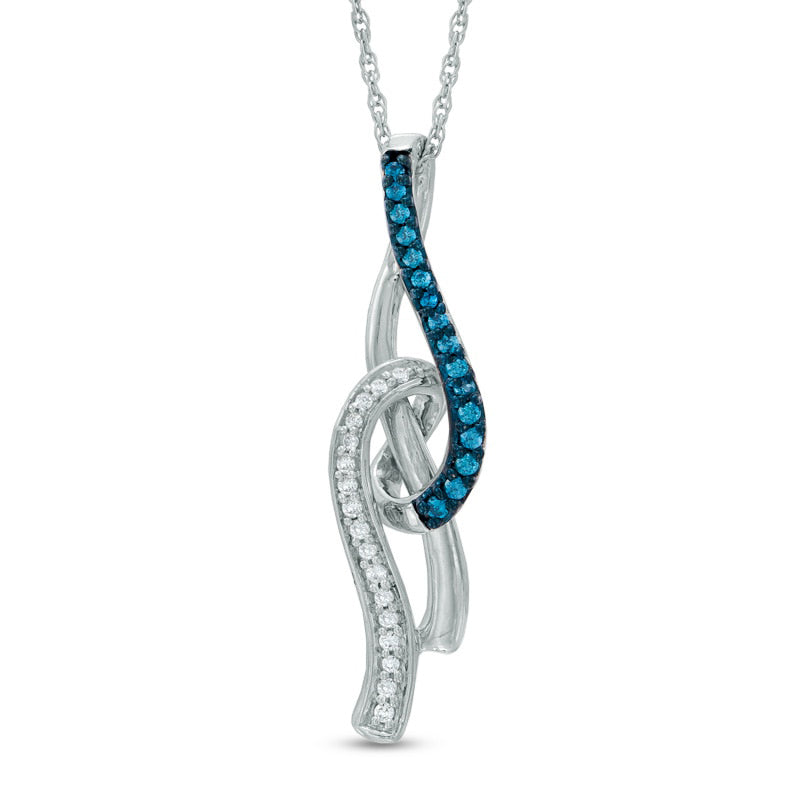 0.17 CT. T.W. Enhanced Blue and White Natural Diamond Ribbon Flame Pendant in Sterling Silver
