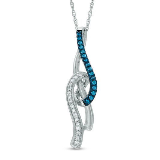 0.17 CT. T.W. Enhanced Blue and White Natural Diamond Ribbon Flame Pendant in Sterling Silver